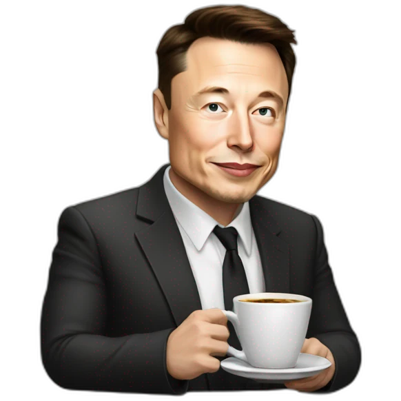 Elon musk driking a cup of coffee and coffee  emoji