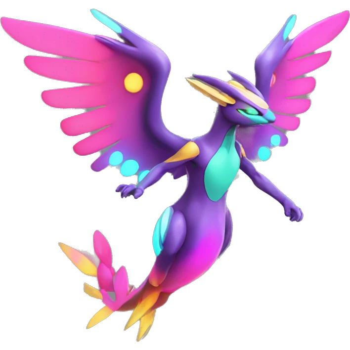 Colorful Neon Colors Vibrant Colors Flying Futuristic Fakémon-Legendary-Pokémon-Creature Full Body emoji
