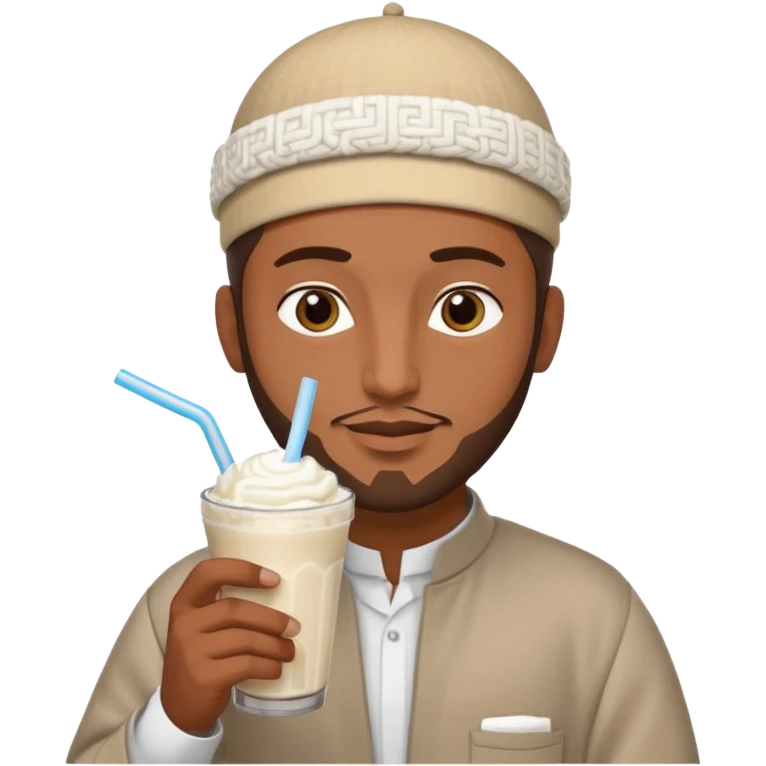 brown muslim man drinking milkshake emoji
