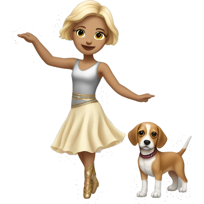 light-skinned and fair-haired dancer with a beagle puppy emoji