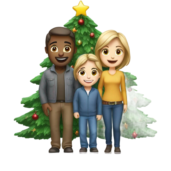 Caucasian Family in front of Christmas tree emoji