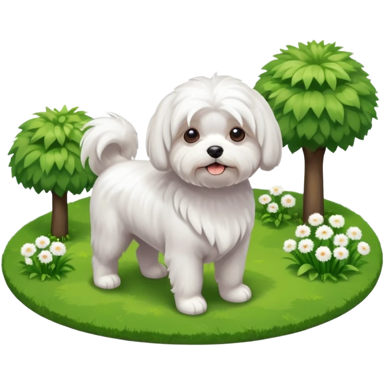 Maltese dog in a garden isometric emoji