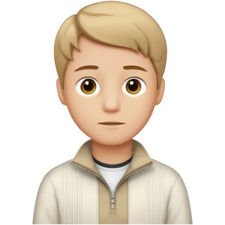 boy with dark blonde hair middle part with a quarter zip and a ' overhemd' underneath emoji