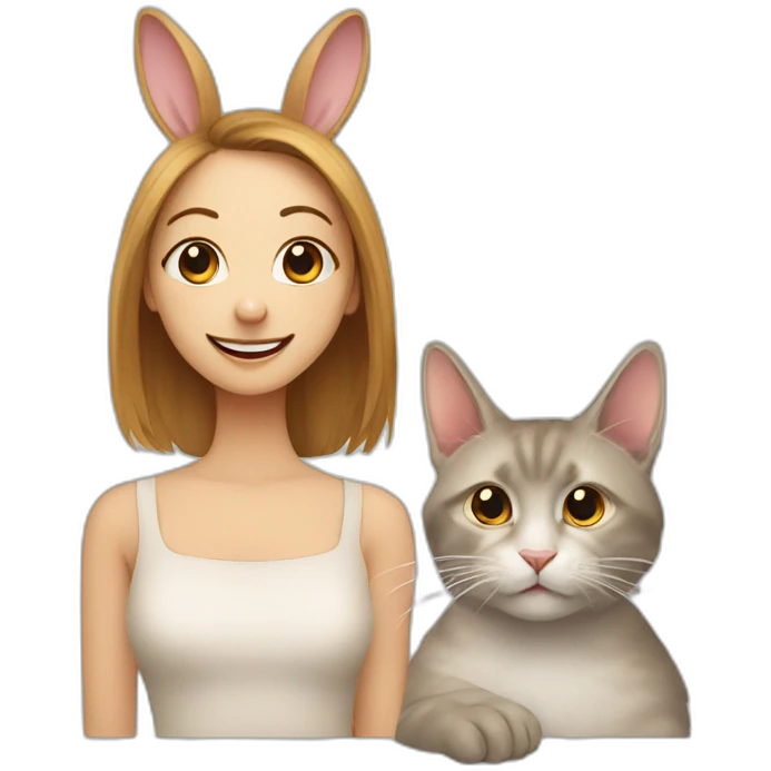 rabbit and cat and a lady emoji