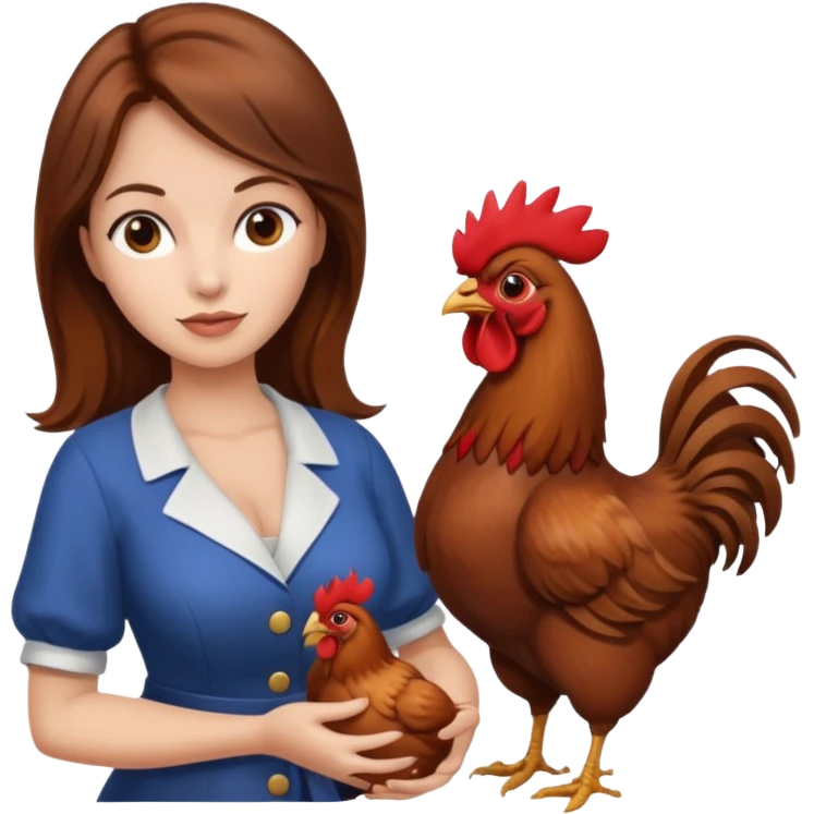 Brown hair buxom Woman holding rooster emoji