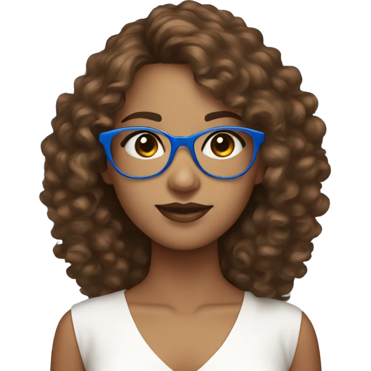 the brown curly hair girl with her blue eye wear a white minimal dress  emoji