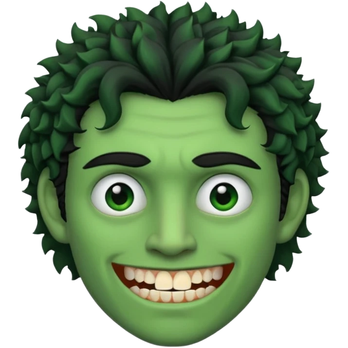 🙎🏻‍♂️com o dente serrado cabelo cacheado de cor de pele Verde com marca de rasgo nas olheiras  emoji