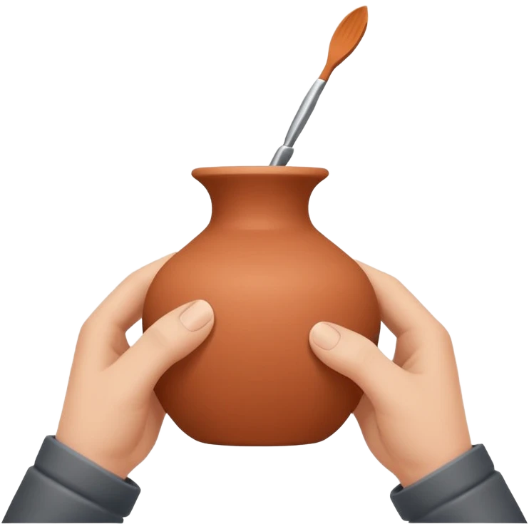 Minimalistic flat vector icon, iOS style, thin black contour on white background. Hands shaping a small clay vase. Clean, no text, no shadow emoji