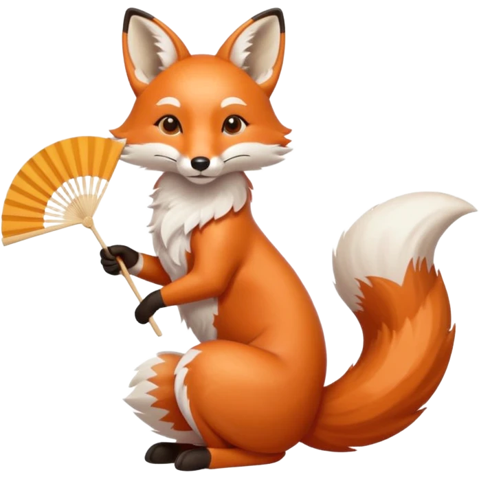 A fox holding a folding fan elegantly, tail curled with graceful calm. emoji