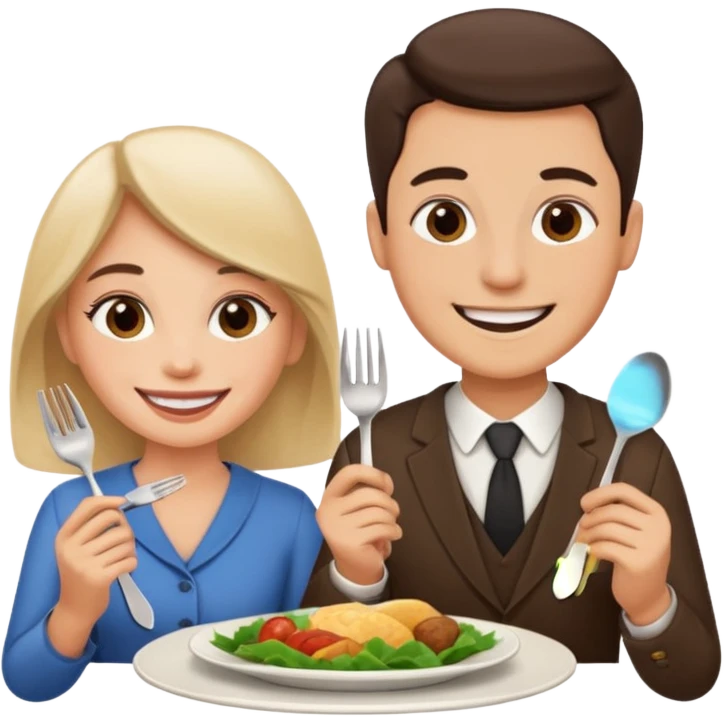 A woman and a man are eating in a restaurant. emoji