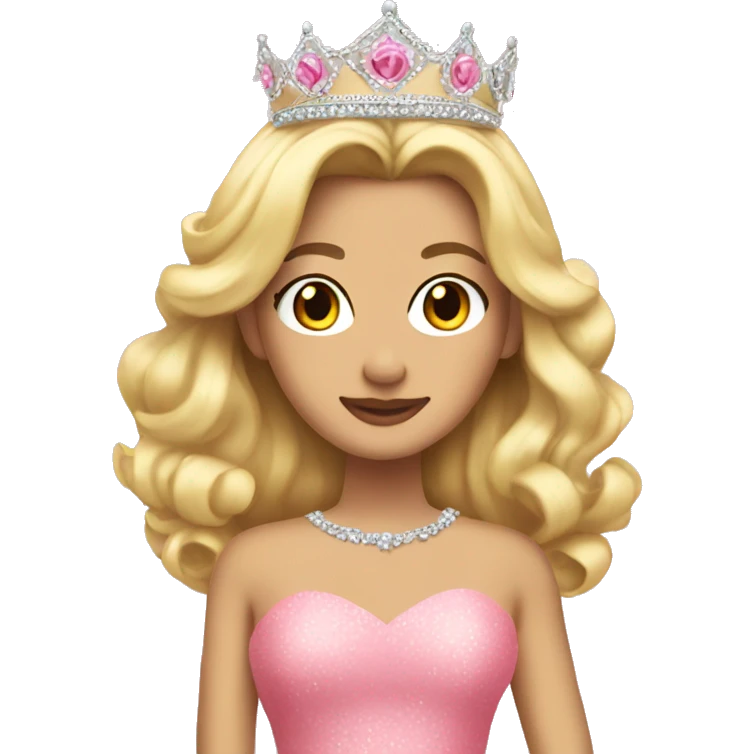 Blonde quinceanera with big pink dress and crown emoji