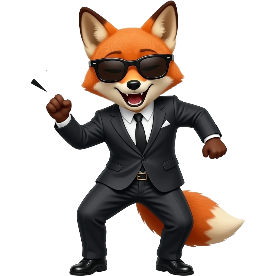 capitalist fox banker godfather with black sunglasses breakdance scaring emoji