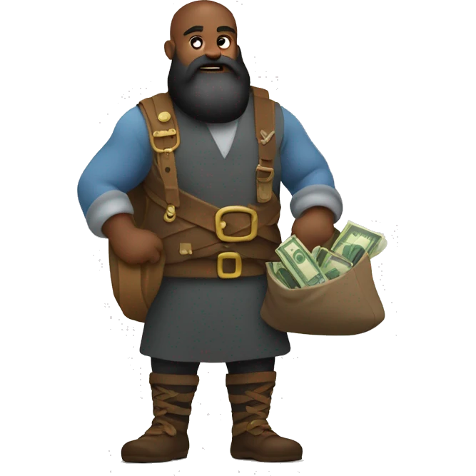 Viking black beard carrying overloaded bag with money emoji