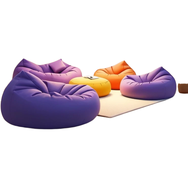 cozy chill zone lounge area with beanbags and ambient lighting emoji