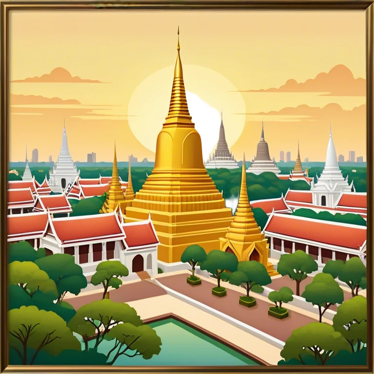​Cinematic Realistic Nakhon Pathom, Thailand, depicted as a historic cityscape dominated by the iconic Phra Pathom Chedi, surrounded by lush gardens, bustling local markets, and traditional Thai architecture, bathed in warm golden light and rendered with rich textures that capture its cultural and historical significance, emoji