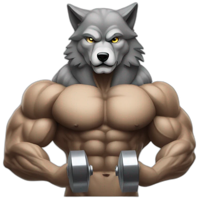 Bodybuilder wolf pumping iron emoji