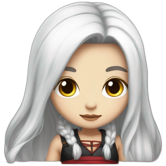 rpg-girl-with-long-straight white-hair-and-red-skirt and black tights like chibi emoji