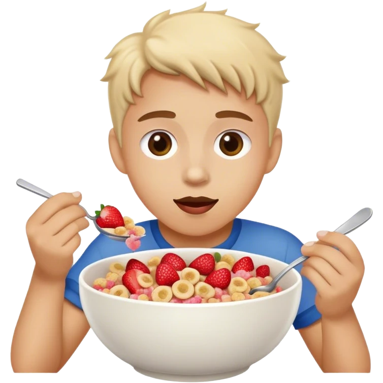 A strawberry eating cereal emoji