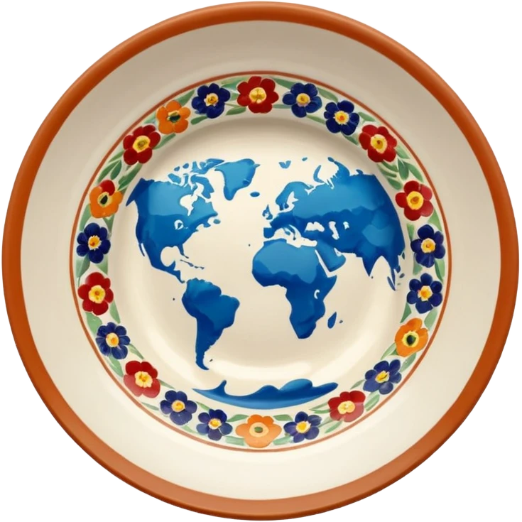 a dish with world pattern emoji