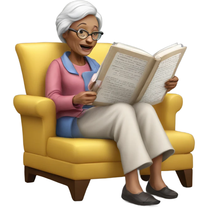 3d hyper realistic senior woman reading  emoji