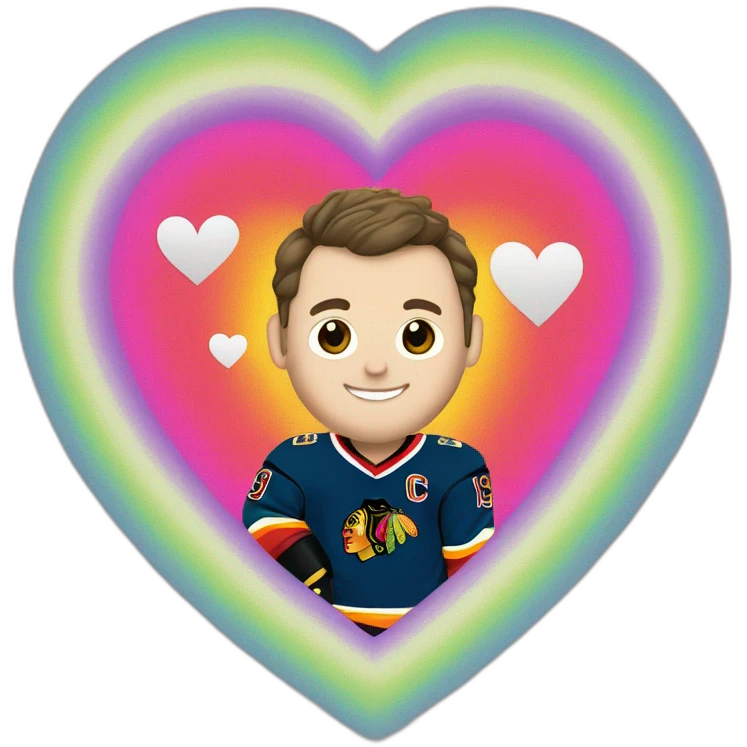Jonathan Toews inside a rainbow heart emoji
