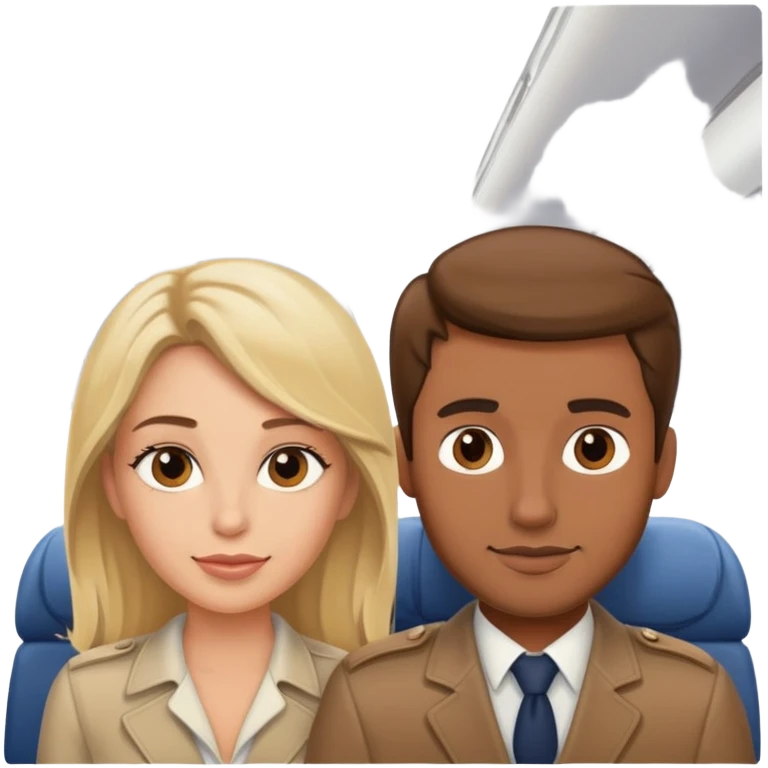 Blonde woman and brown hair man on airplaneCouple on airplane emoji