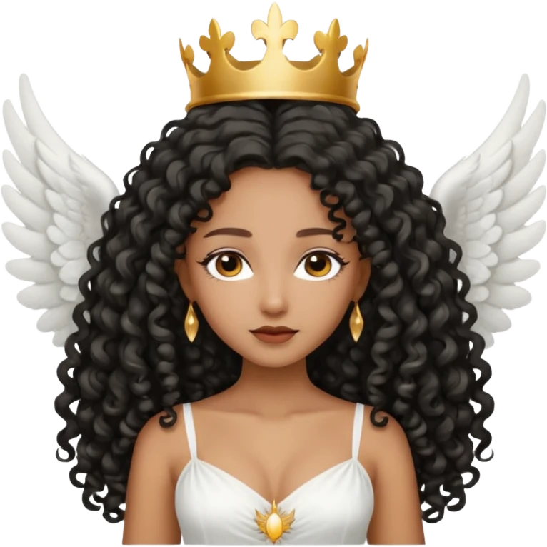 Angel wing white dress black queen long curly hair  emoji