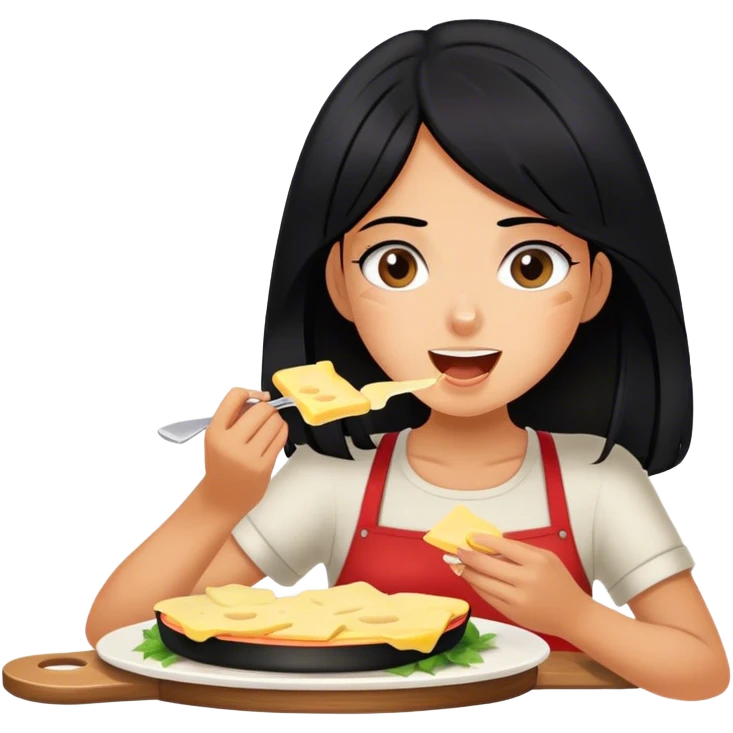 Fille au cheveux noir  bronzer qui mange de la raclette  emoji