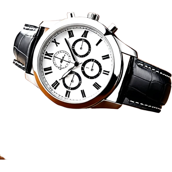 Чёрные наручные часы, у которых виден только циферблат и ремешок спереди, на чорном фоне emoji