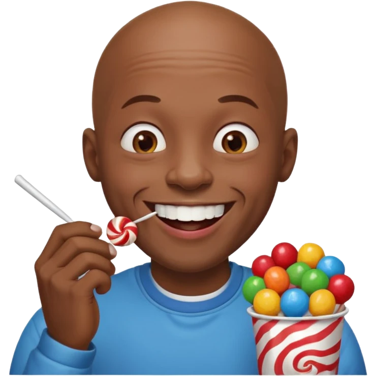 Bald black man eating lots of candy emoji