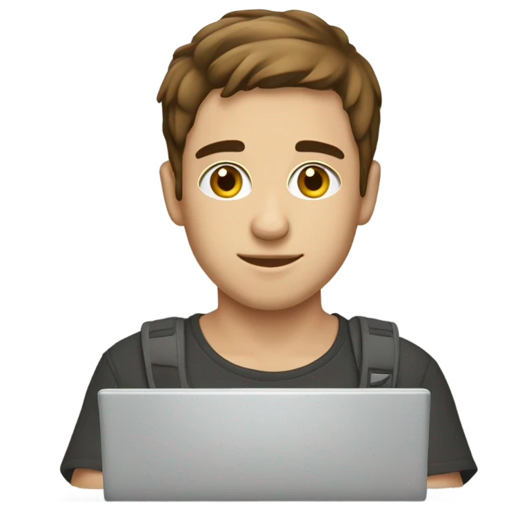 caucassian young man with short brown hair working on laptop emoji