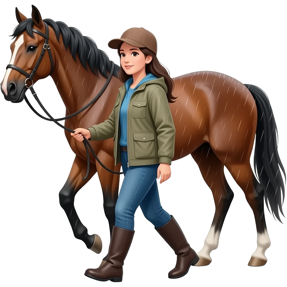 Lady walking horse in the rain emoji