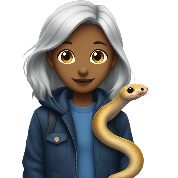 Small Mouse in dark blue jacket walk with beatiful girl snake  emoji