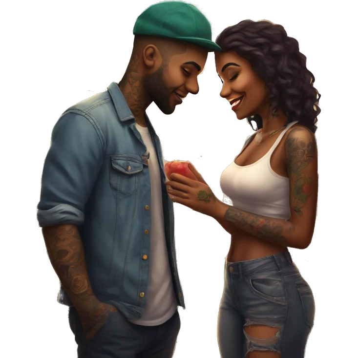 Romantic carnival date for beautiful tattooed couple emoji