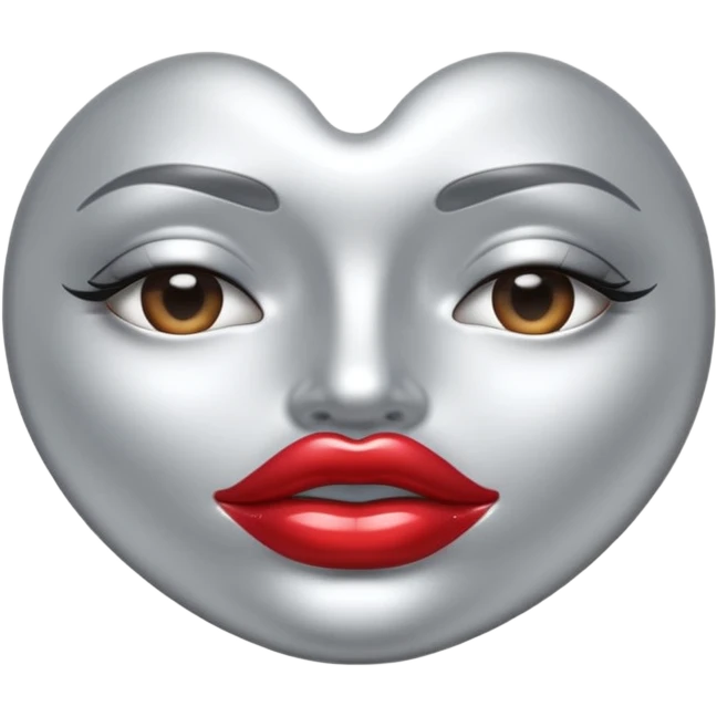 A seductive pair of slightly parted lips emoji made of liquid silver chrome, smooth glossy metallic surface, soft sensual curves, subtle reflections, luxury sexy aesthetic, minimal iOS emoji style, centered composition, clean white background, soft studio lighting, no text emoji