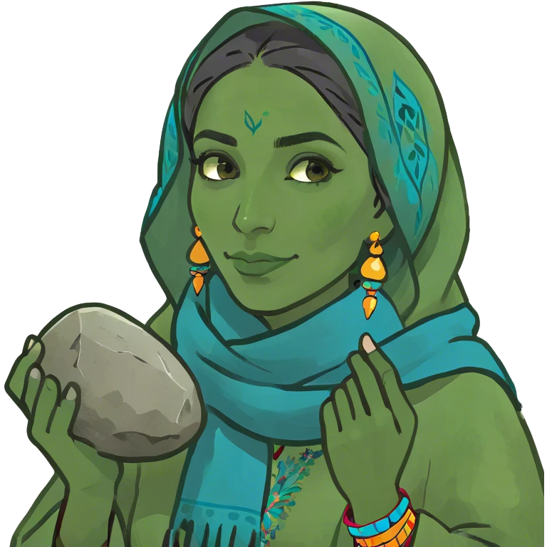  White Marrocan women holding a blue rock emoji
