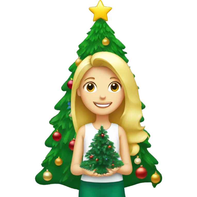 Blond Girl decorating a Christmas tree emoji