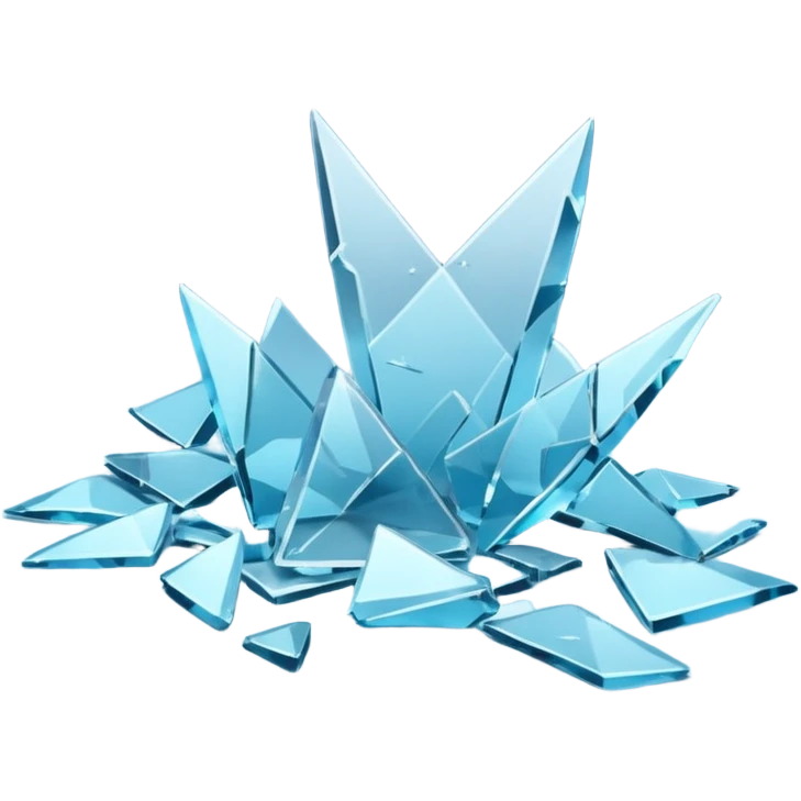 3D render of Broken Glass Shards, forensic investigation aesthetic, sterile clinical lighting, cool blue undertones, sharp high-contrast details, professional clean look. emoji
