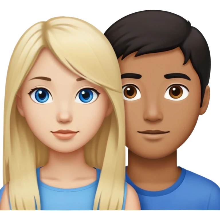 Blonde hair and blue eyed guy, black hair and brown eyed Asian girl emoji