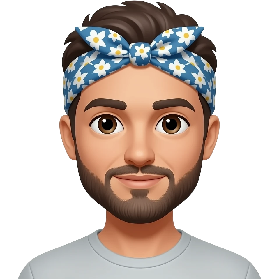 man with big Floral pattern Headband emoji