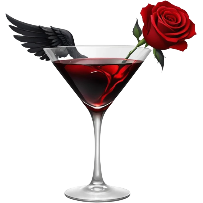 🍸+🍹🖤+🌹 (the liquid is black and one glass with black fallen angel wings)  emoji