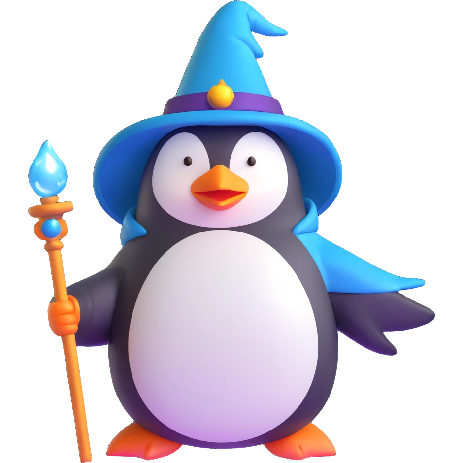penguin wizard with a glowing staff emoji