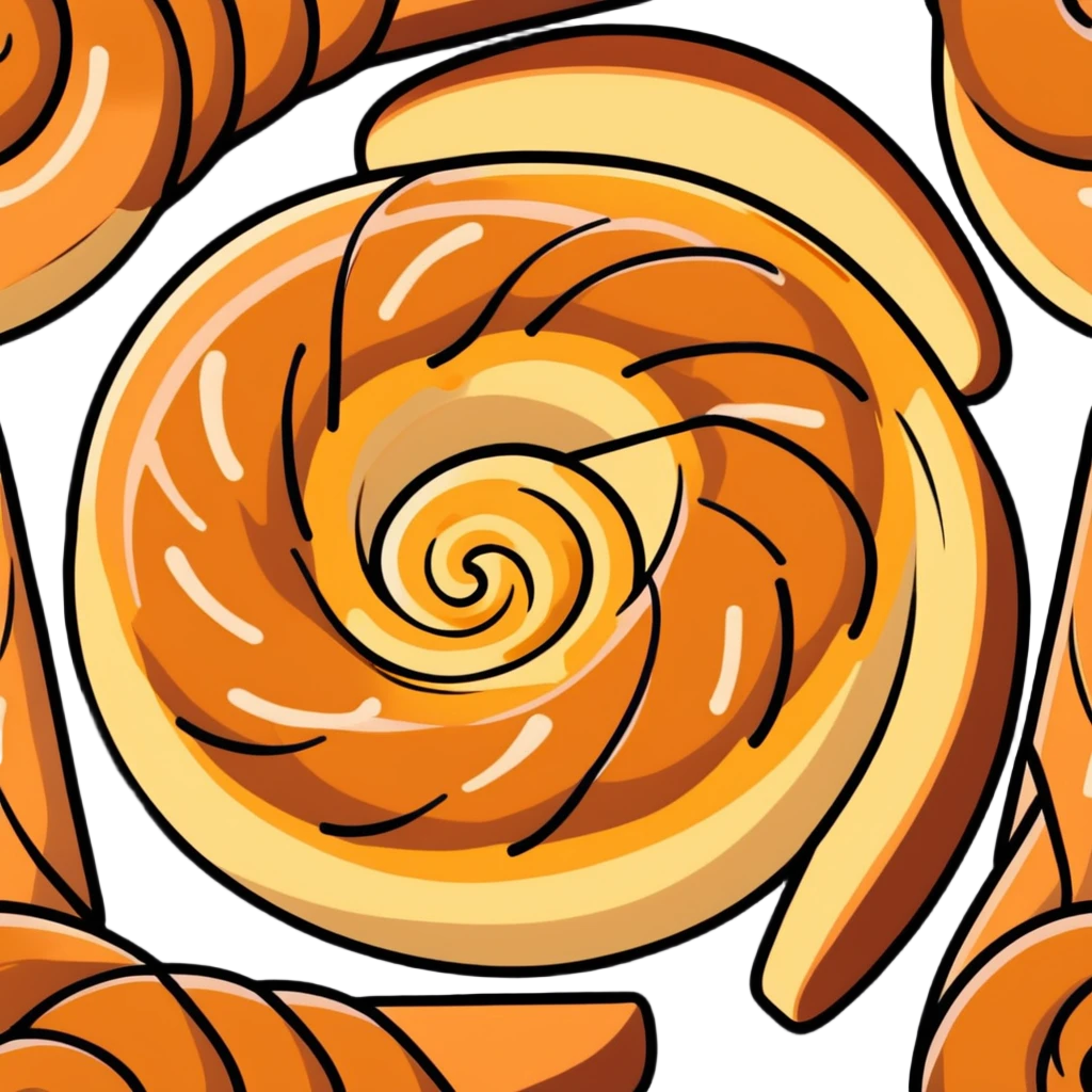 franzbrötchen with exaggerated spiral, shiny glaze, cinnamon filling emoji