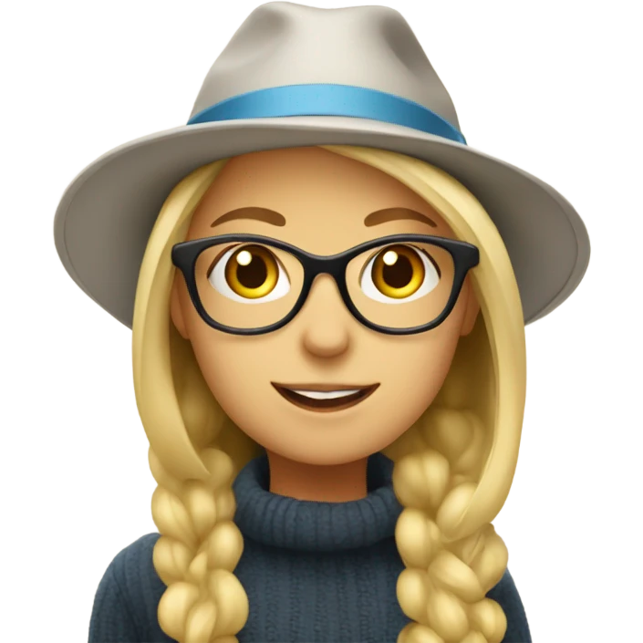 blonde girl with glasses indoors and hat emoji