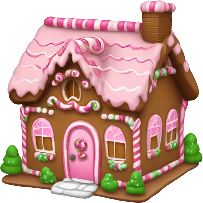 A cute girly gingerbread house that has pink accents emoji
