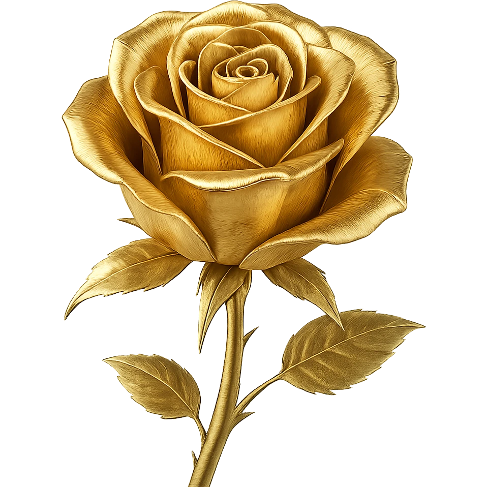 gold rose, realistic, reflective gold petals emoji