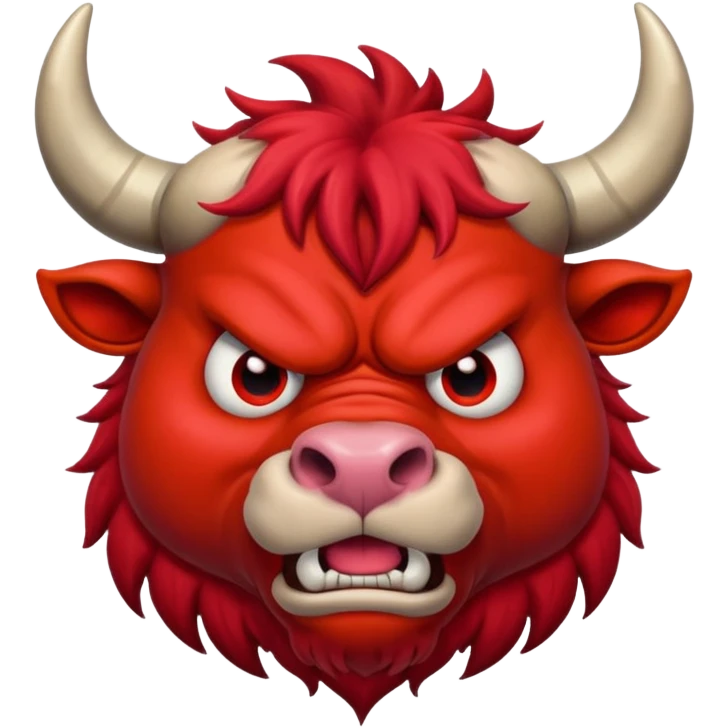 Generate a crazy bull, with a crazy face. Only face without body. emoji