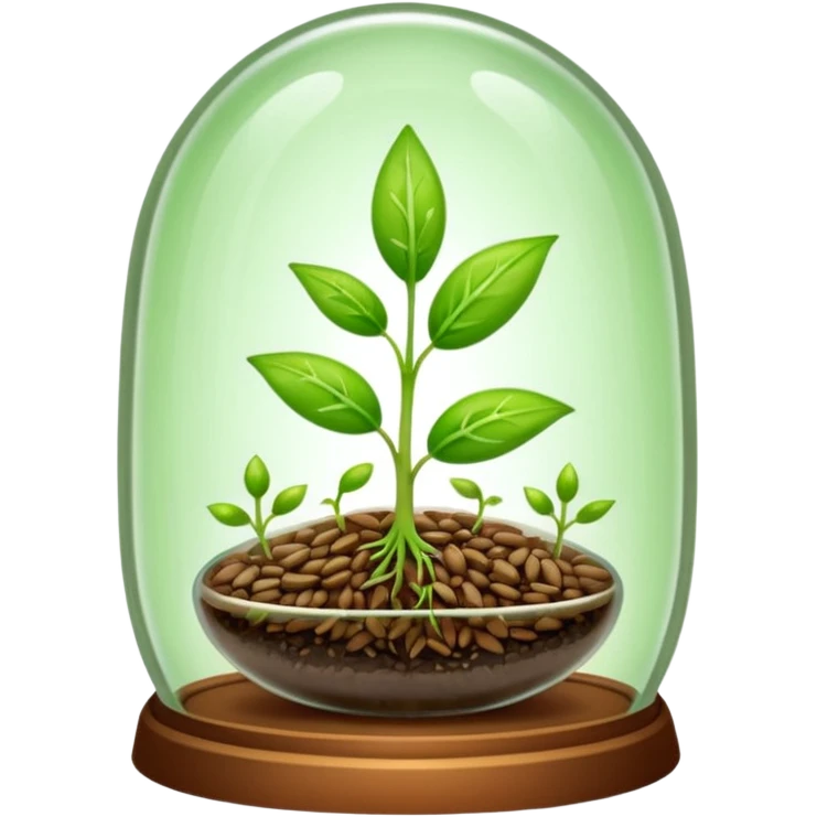 a pile of seeds at the right side and a germinating seed under a glass dome at the right side . Transparent background emoji