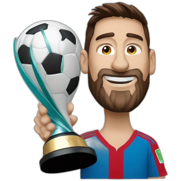 Lionel Messi without beard holding World cup Trophy emoji