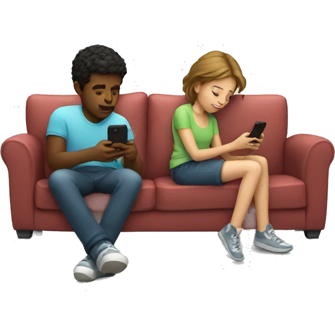 Boy and Girl laying on Couch watching on their phones  emoji